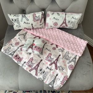Doll Bedding for 18" Dolls Pink Black Paris Blanket/Comforter And Pillows‎